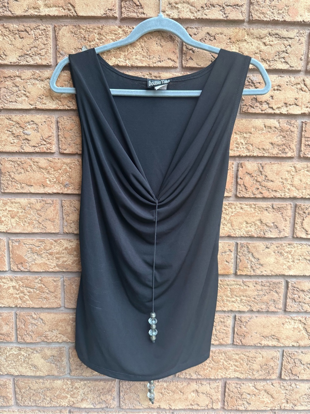 💫10/$25 • Double Take Black Draped V-Neck Sleeveless Top with Bead Accent